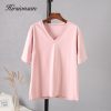 Hirsionsan 100% Cotton Summer T Shirt Women Soft Short Sleeve  V Neck Female Tees Basic Kintwear Tops Harajuku Tshirt for Ladies - Image 5