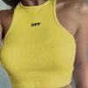 Sport Women Sleeveless Racerback Tshirts Crop Top OFF Letters Embroidery Ribbed Knit Slim Summer 2022 Bustier Streetwear - Image 6
